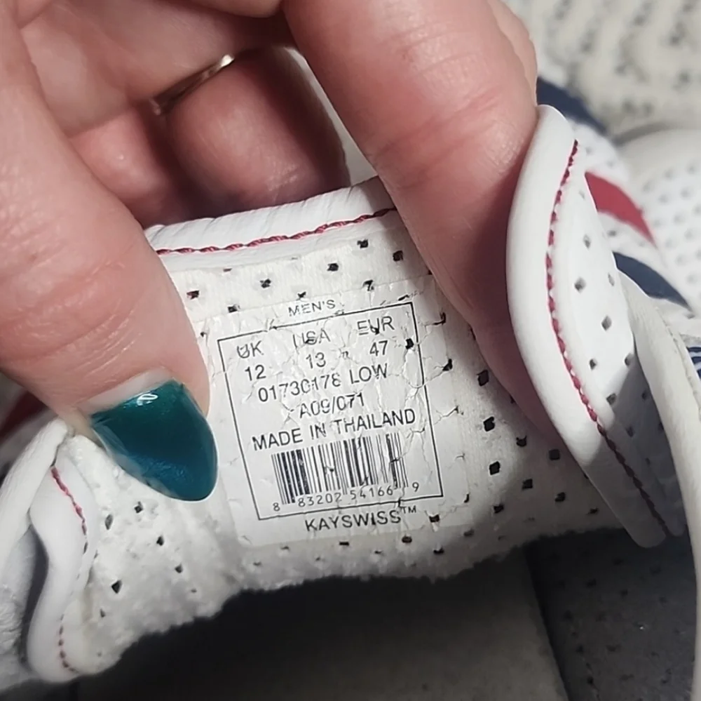 K Swiss Classic Red Blue Stripe White Sneakers Tennis Shoes - Picture 4 of 13